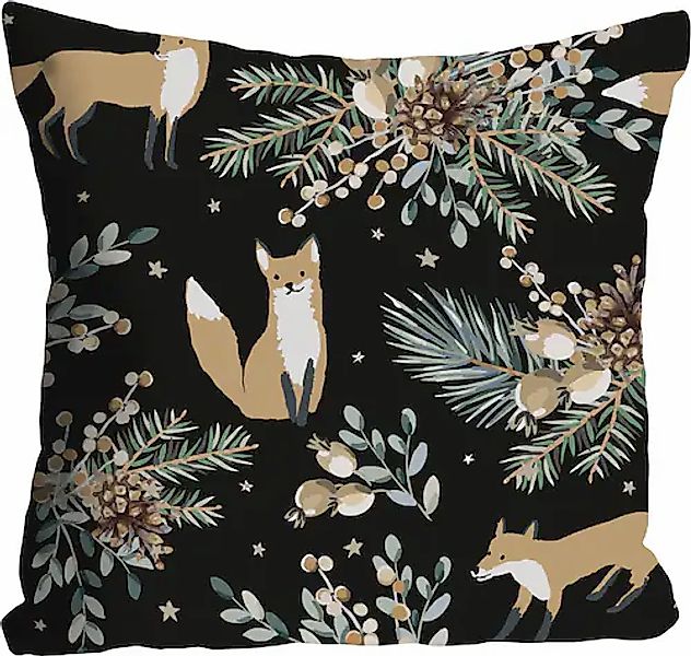 queence Dekokissen »Alice«, Kissenhülle,Füchse,Tier,Tiermotiv,Blumen,Schwar günstig online kaufen