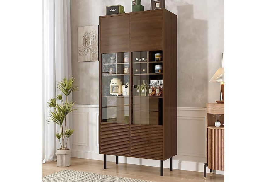 Flieks Hochschrank mit Glastüren und versteckte Schubladen (75,5x35x164,5 c günstig online kaufen