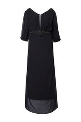 Ulla Popken Cocktailkleid Chiffon-Maxikleid doppellagig V-Ausschnitt günstig online kaufen