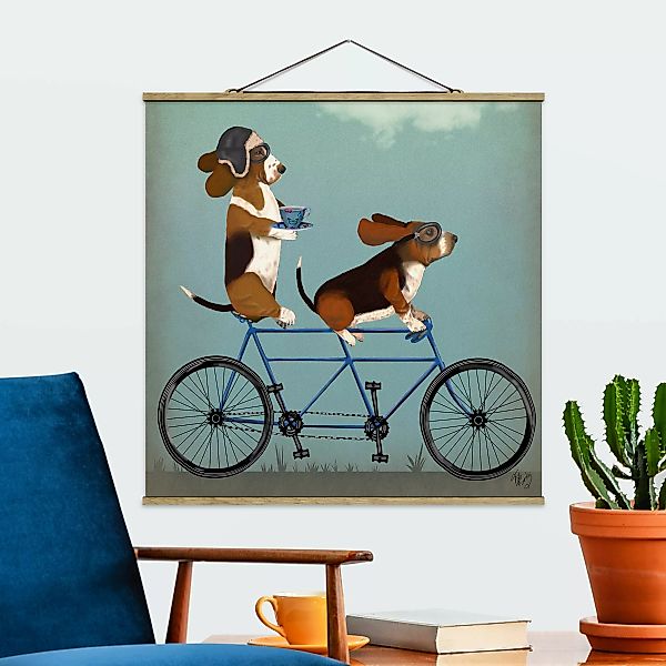 Stoffbild Tiere mit Posterleisten - Quadrat Radtour - Bassets Tandem günstig online kaufen