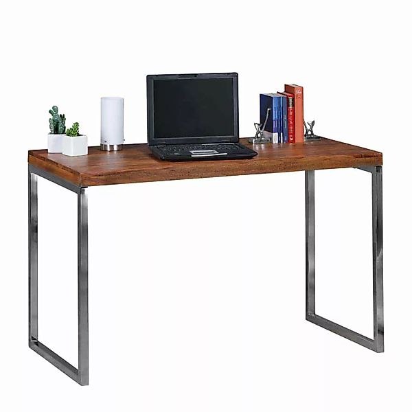 Schreibtisch aus Sheesham Massivholz Metall verchromt günstig online kaufen