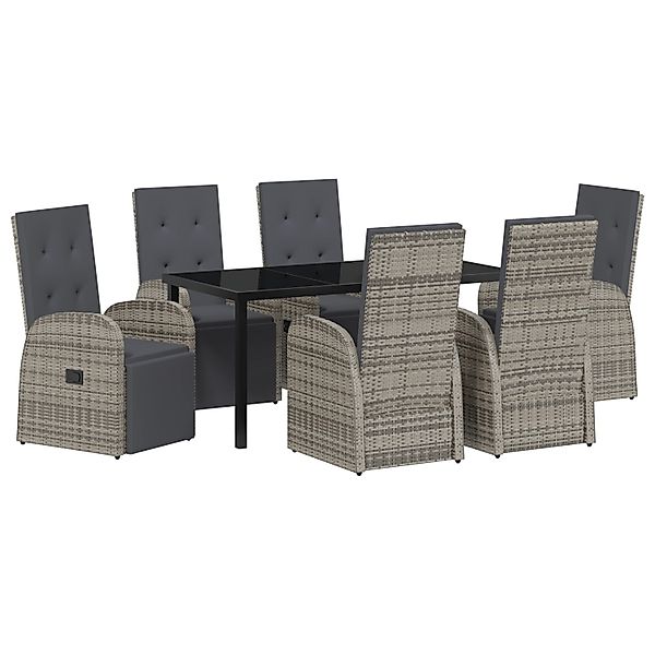 vidaXL Garten Essgruppe mit Kissen 7-Tlg Grau Poly Rattan 3379503 günstig online kaufen
