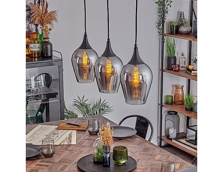 hofstein Hängeleuchte Hängelampe aus Metall/Glas in Schwarz/Rauchfarben, oh günstig online kaufen