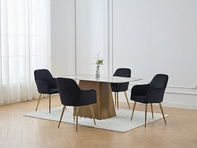 Stuhl mit Armlehnen 2er-Set - Samt & goldfarbenes Metall - Schwarz - ELEANA günstig online kaufen