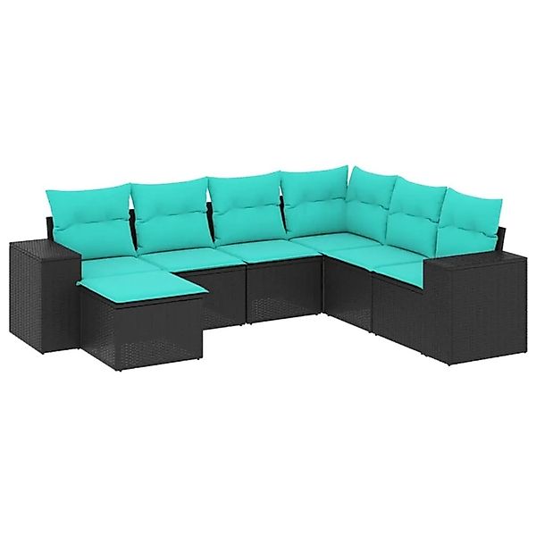 vidaXL 7-Tlg Gartensofa-Set mit Kissen Schwarz Polyrattan 3222896 günstig online kaufen