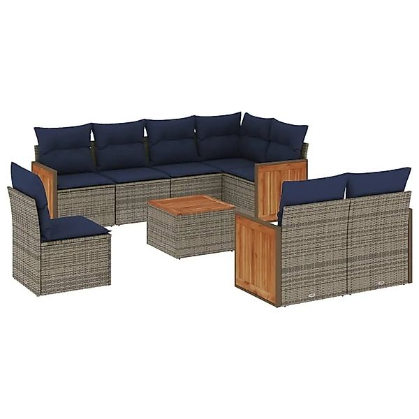 vidaXL 9-Tlg Gartensofa-Set mit Kissen Grau Polyrattan 3227853 günstig online kaufen