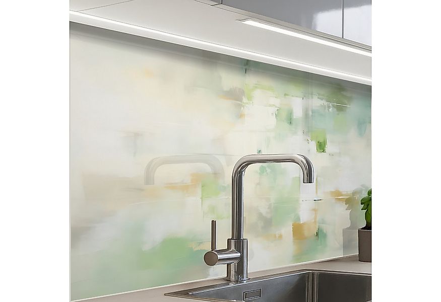 KitchenYeah Küchenrückwand selbstklebend Abstrakt - Kunst - Weiß - Grün - M günstig online kaufen