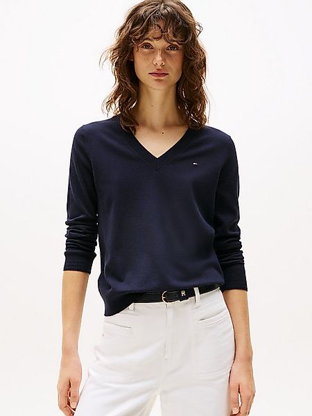 Tommy Hilfiger V-Ausschnitt-Pullover CO JERSEY STITCH V-NK SWEATER Kontrast günstig online kaufen