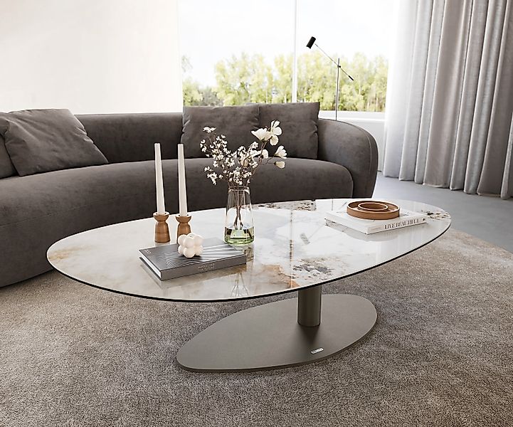 Couchtisch Edge Oval 140x75 cm Keramik Minas Melange Vibany Metall Effektfi günstig online kaufen