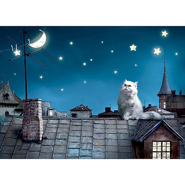 Sanders & Sanders Poster Katze Blau und Grau 160 x 110 cm 600685 günstig online kaufen