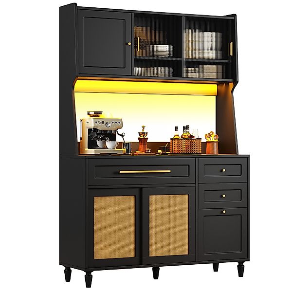 MODFU Hochschrank Küchenschrank,Vitrinenschrank,Buffetschrank (Schwarzer Kü günstig online kaufen