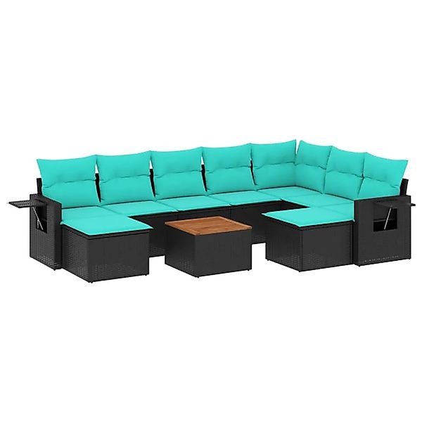 vidaXL 10-Tlg Gartensofa-Set mit Kissen Schwarzes Polyrattan 3224846 günstig online kaufen