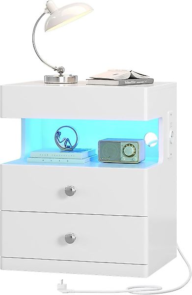 MSMASK Nachttisch mit LED-Beleuchtung und Steckdose, günstig online kaufen