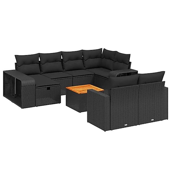 vidaXL 11-Tlg Garten-Sofagarnitur mit Kissen Schwarz Poly Rattan 3266255 günstig online kaufen