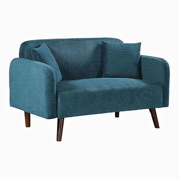 en.casa Sofa, 2-Sitzer »Midt« gepolstert Cord 132 x 70 x 81 cm Blau günstig online kaufen