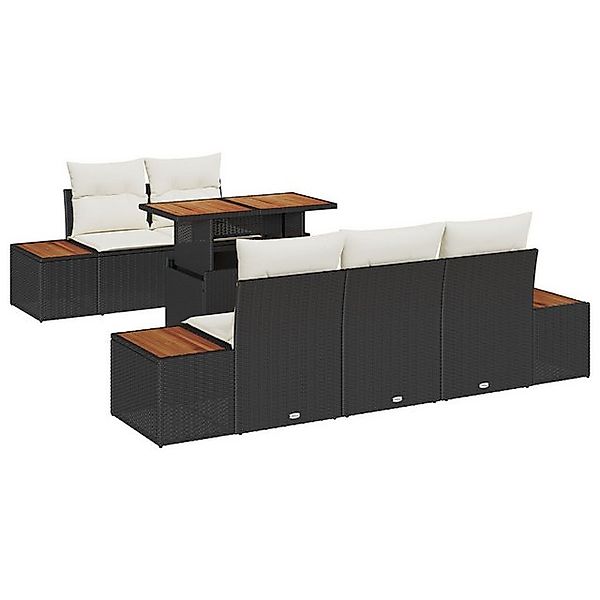 vidaXL Loungesofa Garten-Sofa-Set Set von 6 Schwarz, Braun Rattan, Holz, Po günstig online kaufen