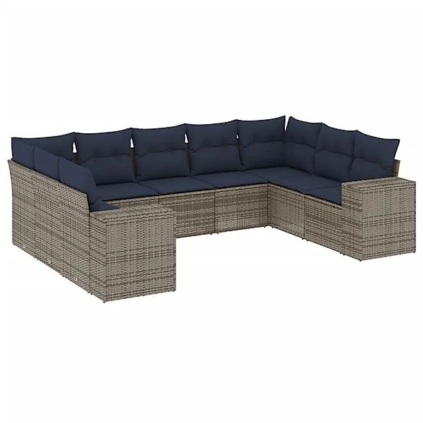 vidaXL 9-Tlg Gartensofa-Set mit Kissen Grau Polyrattan 3223000 günstig online kaufen