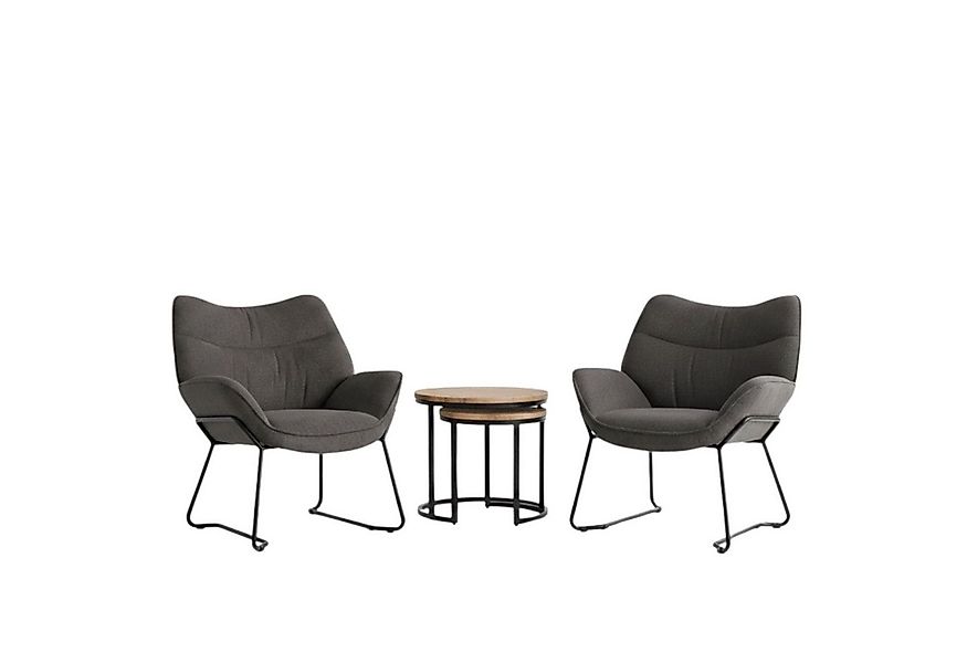 MR.DEKO Essgruppe Polstersessel-Set Aliano 2x dunkelgrau & Fermo Beistellti günstig online kaufen