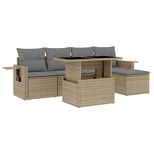 vidaXL 6-tlg Garten-Sofagarnitur mit Kissen Beige Poly Rattan Modell 341 günstig online kaufen