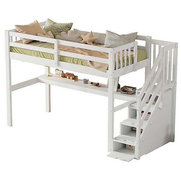 OKWISH Kinderbett Kinderhochbett Stauraumbett Funktionsbett Holzbett (Hochb günstig online kaufen