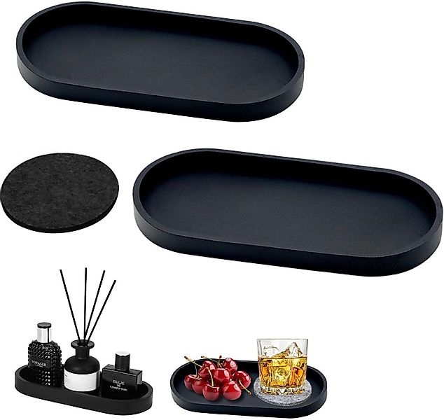 Holz Lichter Dekoschale Deko Tablett 2er Set, Silikon Ablageschalen, Schwar günstig online kaufen