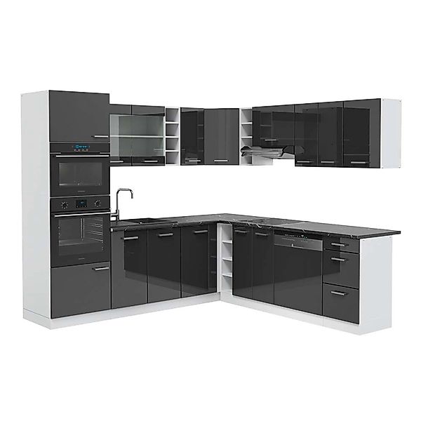 Vicco R-Line Eckküche Anthrazit Hochglanz/Weiß 237 x 247 cm AP Anthrazit günstig online kaufen