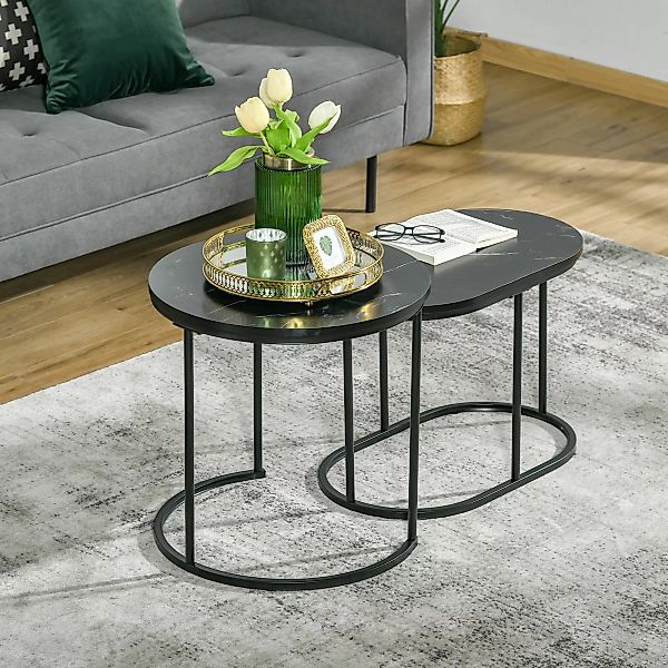 HOMCOM 2er Set Couchtisch rund oval bis 30 kg stapelbar Kaffeetisch aus MDF günstig online kaufen