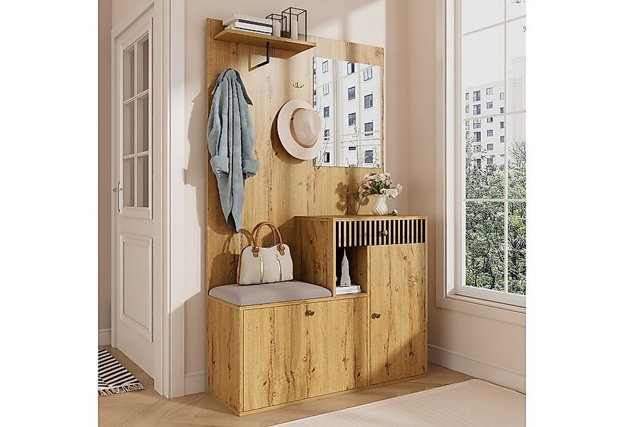 Merax Garderoben-Set mit Spiegel, Schuhschrank & Sitzkissen, (Garderobenkom günstig online kaufen