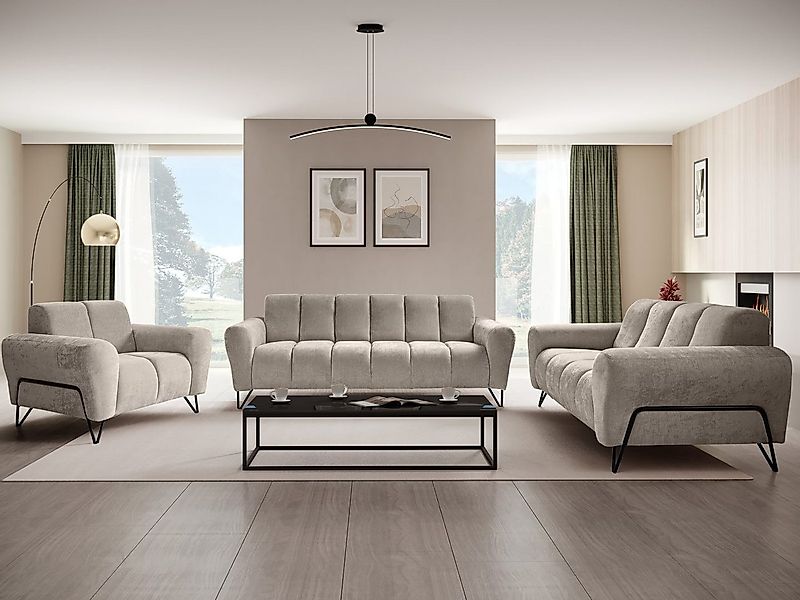 Beautysofa Polstergarnitur VOLARE mit Metallbeine in schwarzer, 3-Sitzer So günstig online kaufen