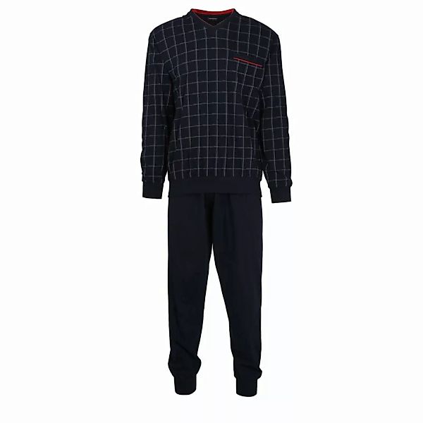 GÖTZBURG Herren Schlafanzug lang - Pyjama V-Ausschnitt, Pure Cotton Marine günstig online kaufen