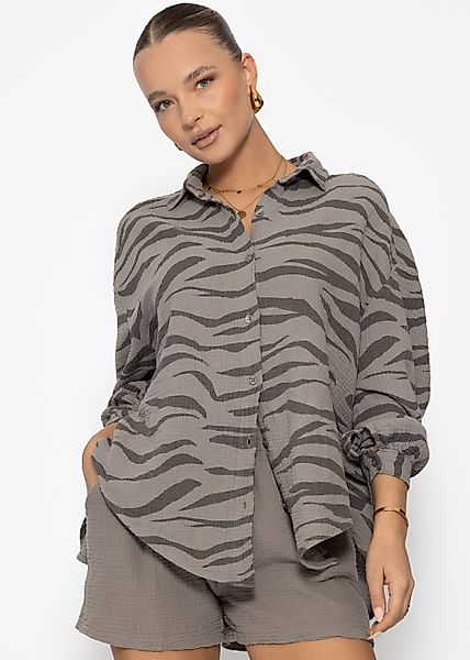 SASSYCLASSY Longbluse Gestreifte Oversize Musselin Bluse günstig online kaufen