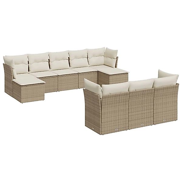 vidaXL 10-Tlg Garten-Sofagarnitur mit Kissen Beige Poly Rattan 3218328 günstig online kaufen