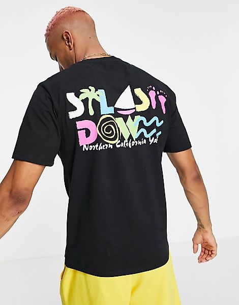 Pull&Bear – T-Shirt in Schwarz mit farbenfrohem Rückenprint günstig online kaufen