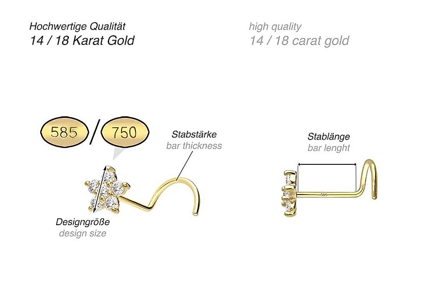 PIERCINGLINE Nasenpiercing 14/18 Karat Gold Nasenstecker günstig online kaufen