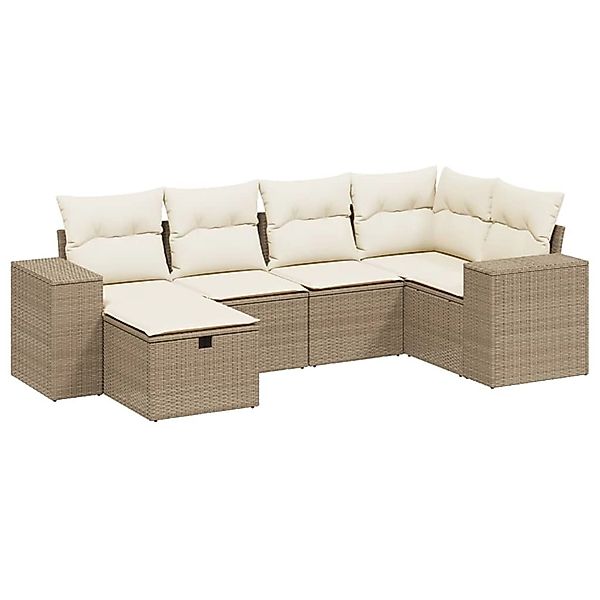 vidaXL 6-Tlg Garten-Sofagarnitur mit Kissen Beige Poly Rattan 3264414 günstig online kaufen