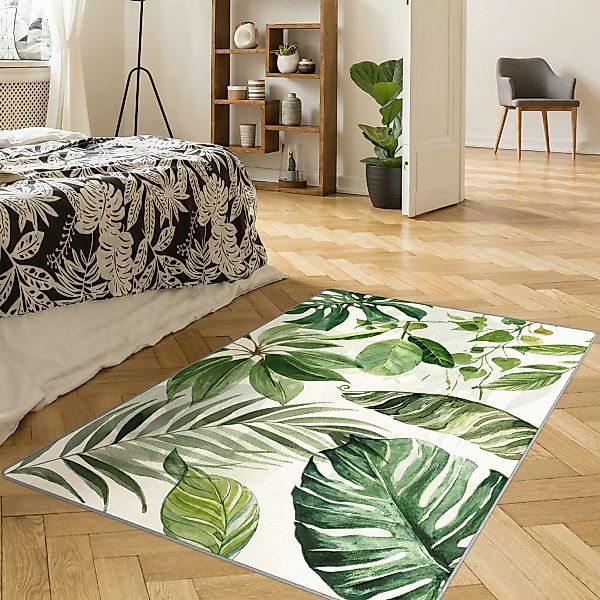 Teppich Aquarell Tropische Blätter und Ranken günstig online kaufen