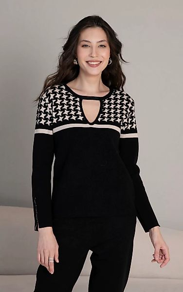 Passioni Strickpullover mit Sternmuster oben und schlichtem Schwarz unten günstig online kaufen