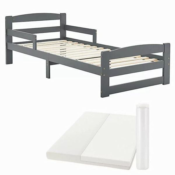 Juskys Einzelbett Arona (90x200 cm mit Matratze - Grau), für Jugendliche, m günstig online kaufen