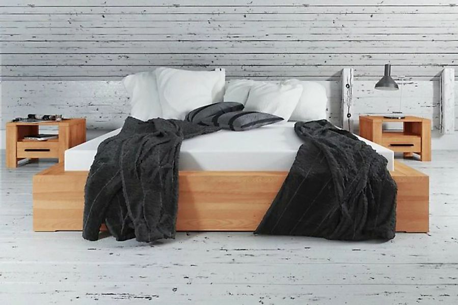 Natur24 Einzelbett Bett Lubic 3 Kernbuche massiv 90x200 ohne Kopfteil mit H günstig online kaufen