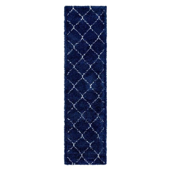 Blauer Shaggy Teppich - Hochflor Kachelmuster günstig online kaufen