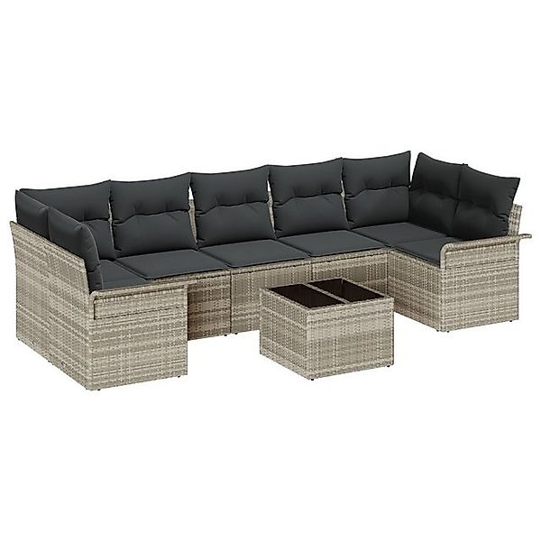 vidaXL Loungesofa 8-tlg. Garten-Sofagarnitur mit Kissen Hellgrau Poly Ratta günstig online kaufen