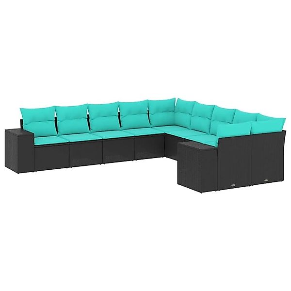 vidaXL 10-Tlg Gartensofa-Set mit Kissen Schwarz Polyrattan 3223106 günstig online kaufen