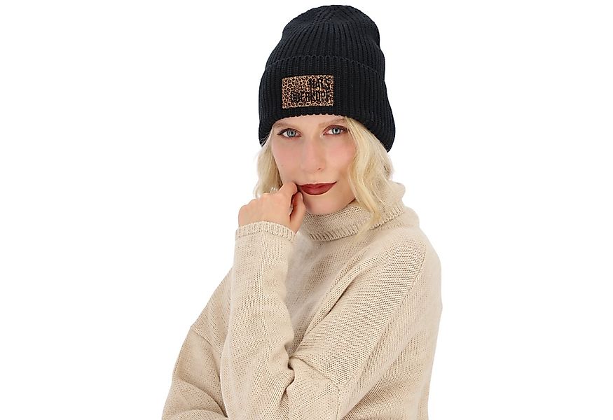 halsüberkopf Accessoires Strickmütze mit Leo-Badge und Schriftzug Halsüberk günstig online kaufen