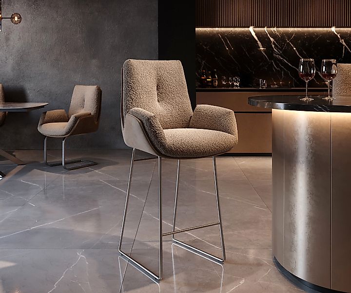 Barstuhl Clea-Flex Materialmix Schlamm Kufengestell Edelstahl günstig online kaufen