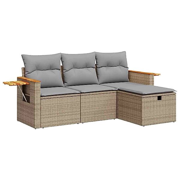 vidaXL 4-Tlg Garten-Sofagarnitur mit Kissen Beige Poly Rattan 3325951 günstig online kaufen