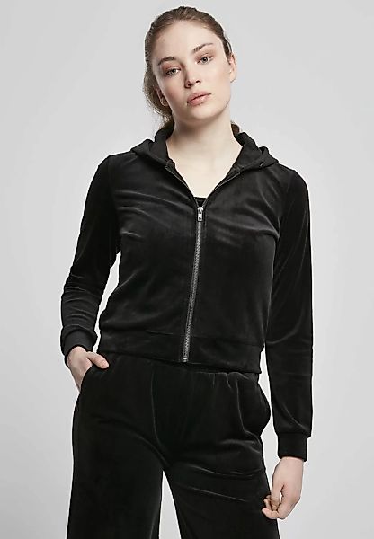 URBAN CLASSICS Sweatjacke "Urban Classics Damen Ladies Short Velvet Zip Hoo günstig online kaufen