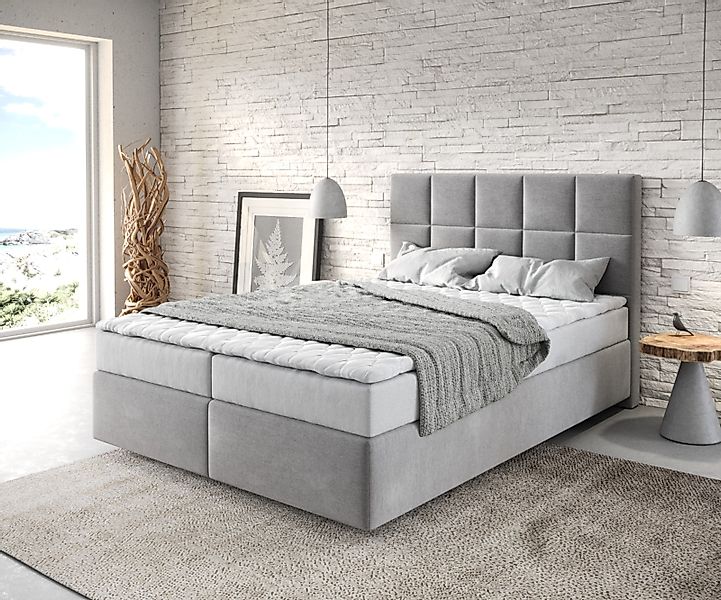 Boxspringbett Dream-Fine 140x200 cm Mikrofaser Grau mit Matratze und Topper günstig online kaufen