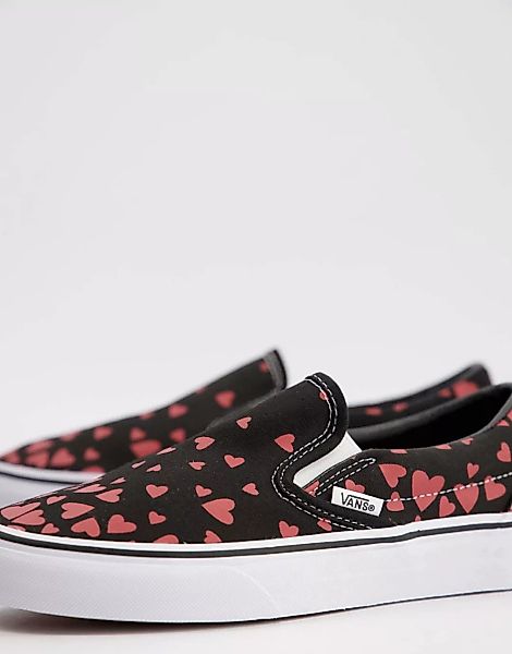 Vans Classic – Slip-On Hearts – Sneaker mit Herzmuster in Schwarz/Rot günstig online kaufen