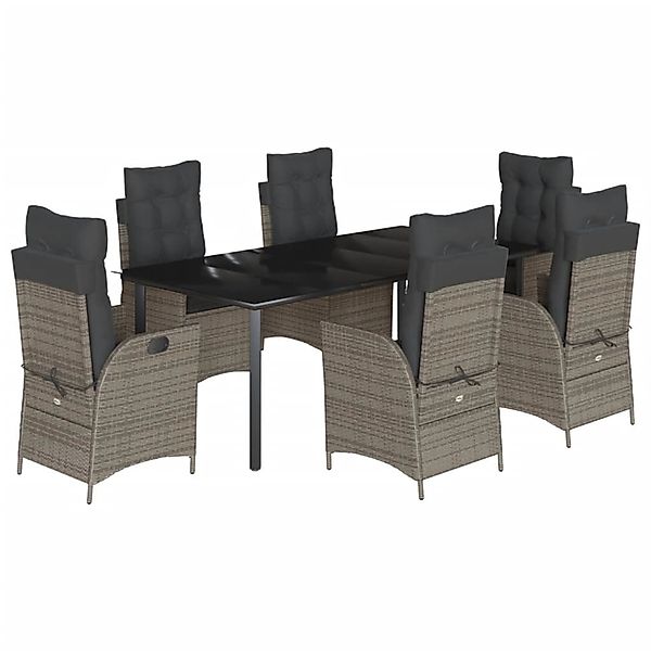 vidaXL 7-Tlg Garten-Essgruppe mit Kissen Grau Poly Rattan 3213231 günstig online kaufen