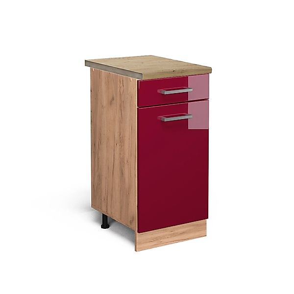 Vicco Küchenunterschrank R-Line Bordeaux Hochglanz/Goldkraft Eiche 40 cm AP günstig online kaufen